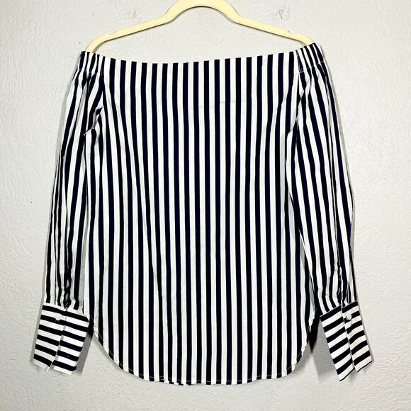 Anself Striped Off shoulder Blouse Button Up Shirt Long Sleeve Casual - M - Picture 3 of 4